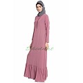 Frilled abaya dress with pin tucks- puce pink Frilled abaya dress with pin tucks- puce pink